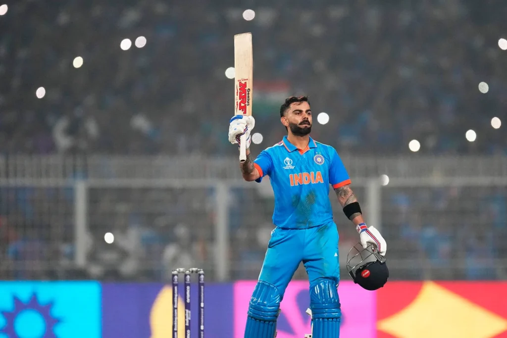Image Alt Text: India vs New Zealand ODI match at Indore as Virat Kohli scores a century