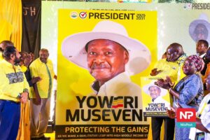 Uganda President Yoweri Museveni addressing supporters after election victory