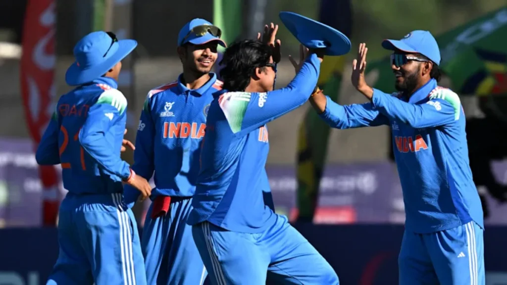 India U-19 team celebrates after defeating England to win record sixth ICC Under-19 World Cup title