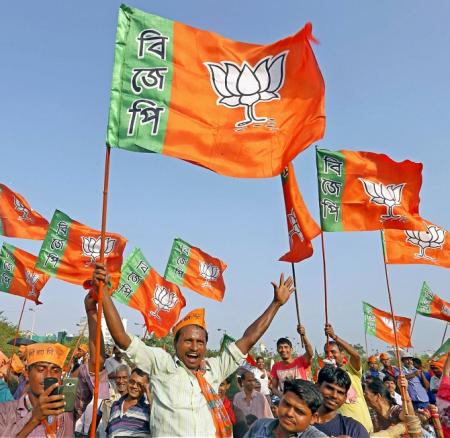 BJP leader Suvendu Adhikari addressing supporters after being named candidate from Bhabanipur and Nandigram in West Bengal Assembly elections