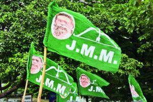 JMM leaders announcing 21 candidates for Assam Assembly elections after Congress alliance talks failed