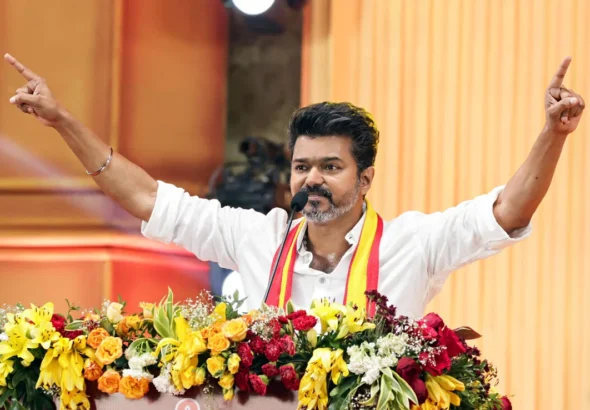 Vijay addressing TVK party workers after announcing Tamil Nadu election candidates