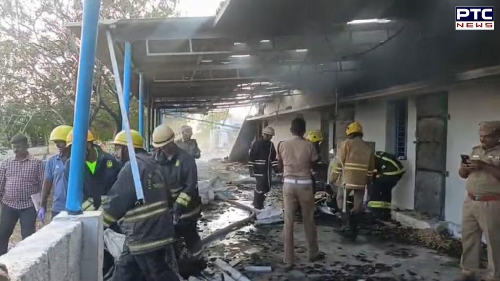 Fire and smoke after deadly fireworks factory explosion in Virudhunagar Tamil Nadu