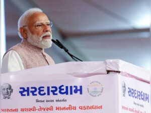 Prime Minister Narendra Modi addressing a gathering while urging companies to adopt work from home measures to reduce fuel consumption