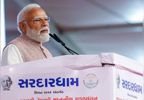 Prime Minister Narendra Modi addressing a gathering while urging companies to adopt work from home measures to reduce fuel consumption